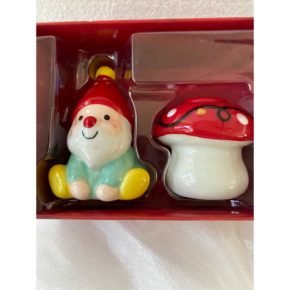 St. Nicholas Square ceramic gnome and mushroom salt and pepper shakers
